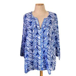 Lilly Pulitzer Women's Sz M Nalani Tunic Costa Verde Print Cotton 3/4 Sleeves